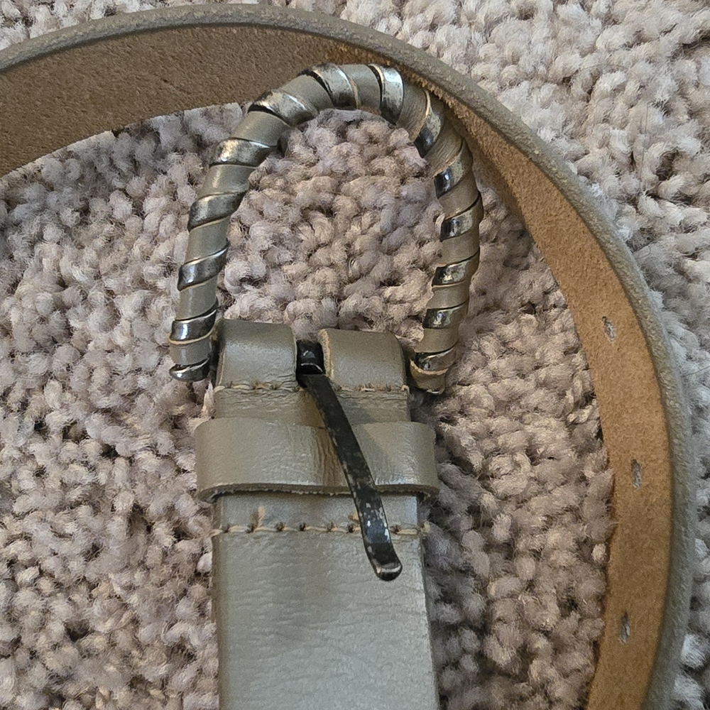 Stylish Gray Leather Belt with Silver Buckle